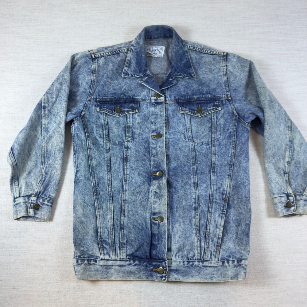 Punky Vintage Acid Wash Denim Jacket Light Blue Cotton Size M